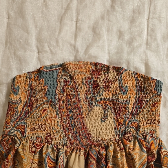 Orange and Brown Pleated Strapless Dress for Casual Resort Wear - Picture 9 of 10